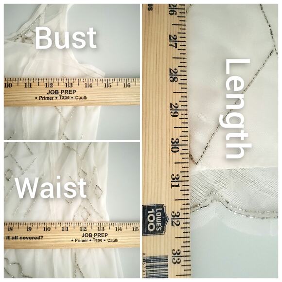 Y2K 90s Abercrombie Fitch Slip Dress XS Ivory Mesh Silver Bead Party NEW - Picture 11 of 12